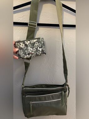 Army green shoulder strap/crossbody  adjustable purse with matching wallet